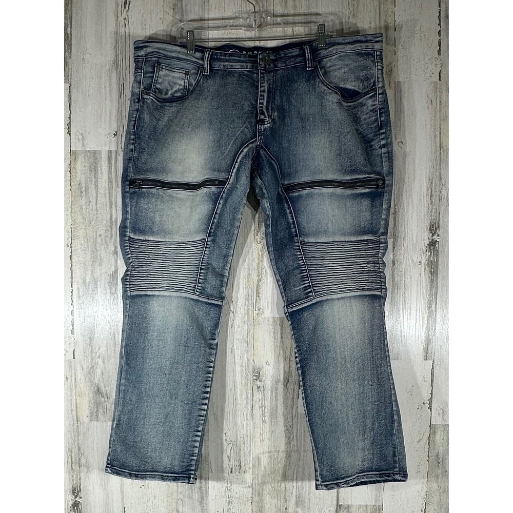 Fusai Mens Jeans 40x32 (43x30) Moto‎ Biker Street Grunge Punk Stretch Zippers